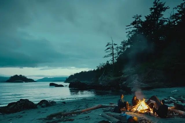 Serene Beach Campfire at Dusk